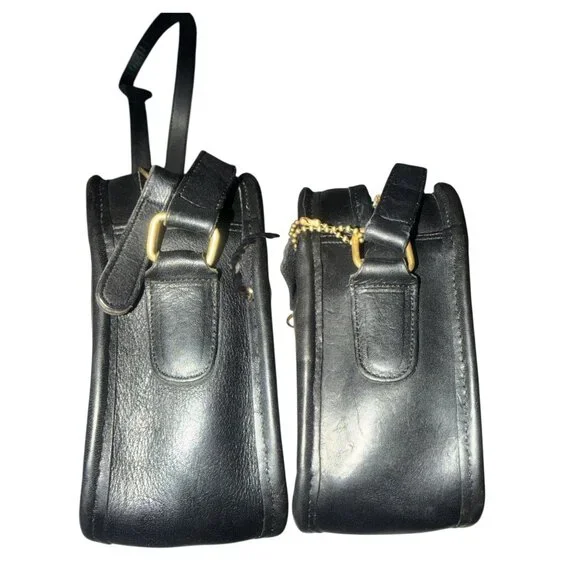 VTG Coach Camera Bag 9760 Black Leather Brass Crossbody Mid-80s NYC + Hang Tag - Picture 6 of 9